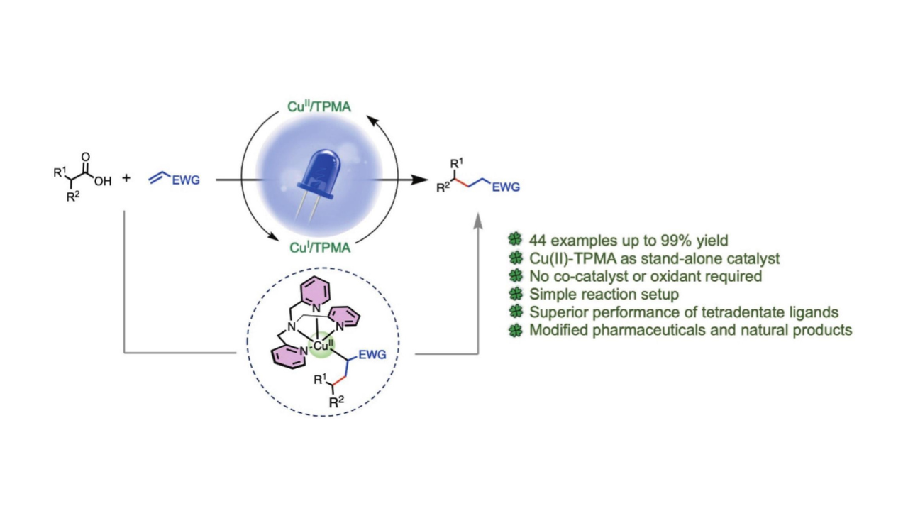 Tetracoordinated Cu(II)-complexes as solitary photocatalysts for decarboxylative hydroalkylations